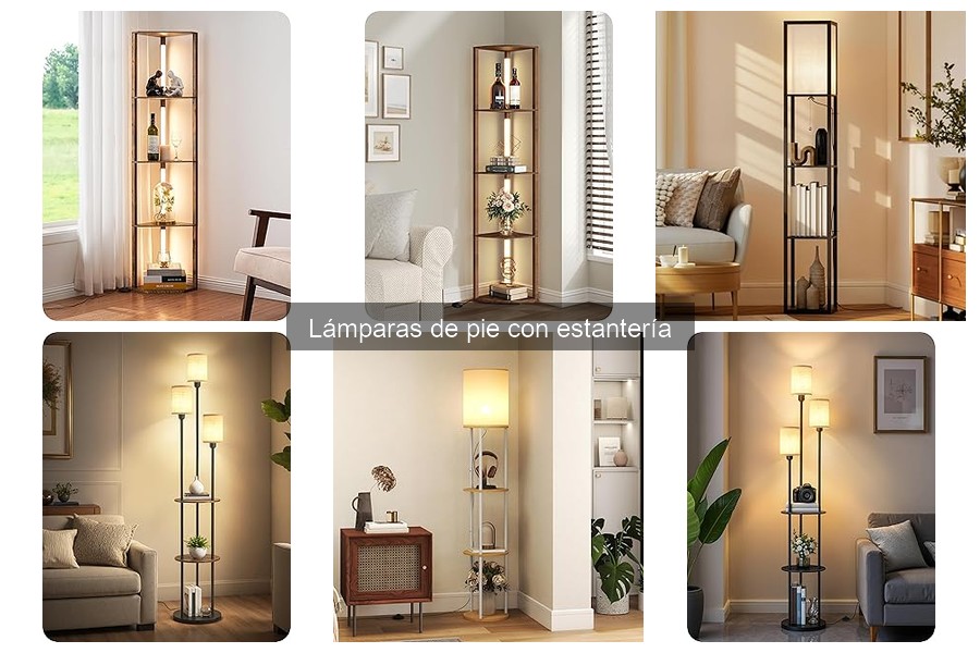 Estilos de decoración ideales para lámparas de pie con estantería